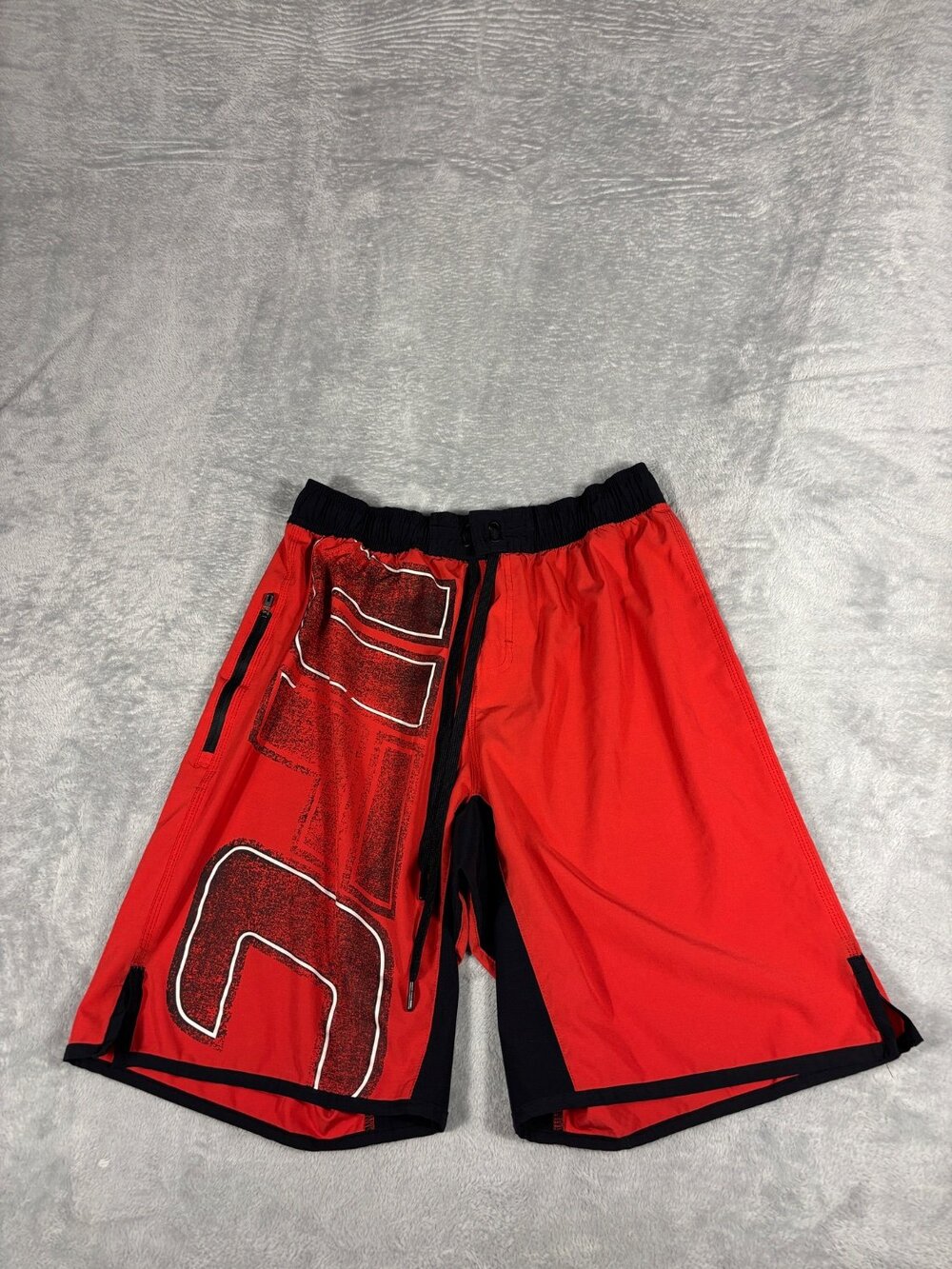 UFC Mens Board Shorts Red Black MMA Boxing Training Fight Drawstring Size L